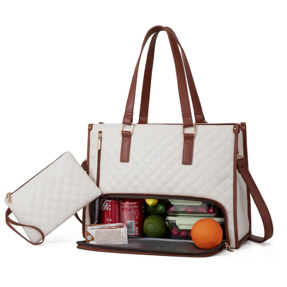 Thermal Lunch Laptop Bag Quilted Tote Water Resistant Insulated Padded Crossbody - Image 11