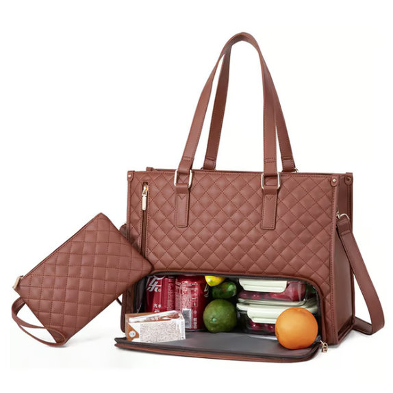 Thermal Lunch Laptop Bag Quilted Tote Water Resistant Insulated Padded Crossbody - Image 13