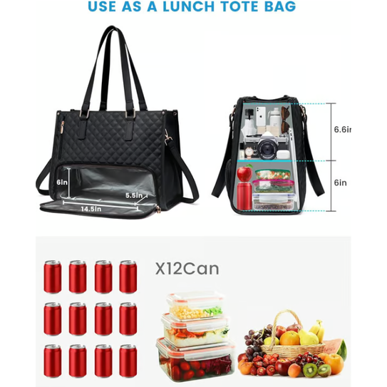 Thermal Lunch Laptop Bag Quilted Tote Water Resistant Insulated Padded Crossbody - Image 4