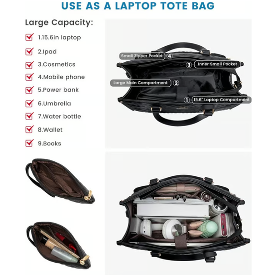 Thermal Lunch Laptop Bag Quilted Tote Water Resistant Insulated Padded Crossbody - Image 5