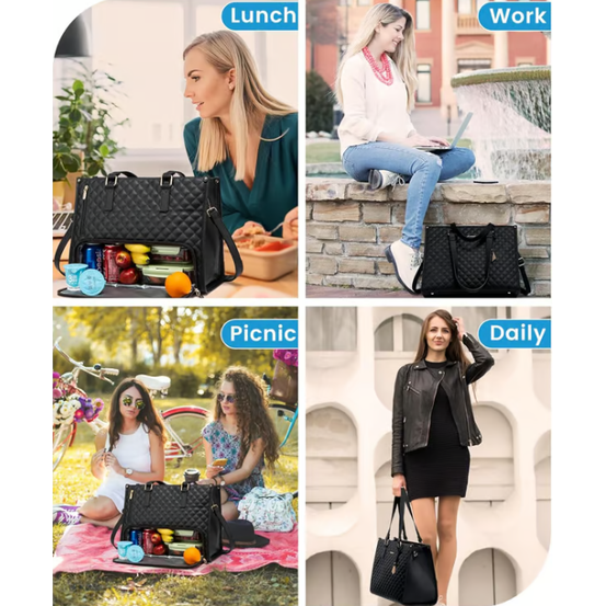 Thermal Lunch Laptop Bag Quilted Tote Water Resistant Insulated Padded Crossbody - Image 6