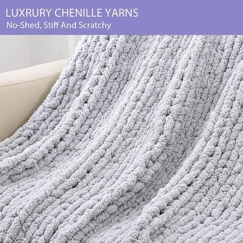 Throw Blanket Chunky Knit Hand with Thick Chenille Yarn and Cable Texture - Image 7