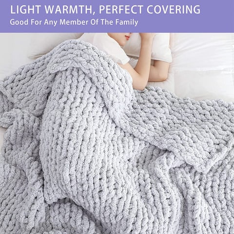 Throw Blanket Chunky Knit Hand with Thick Chenille Yarn and Cable Texture - Image 8