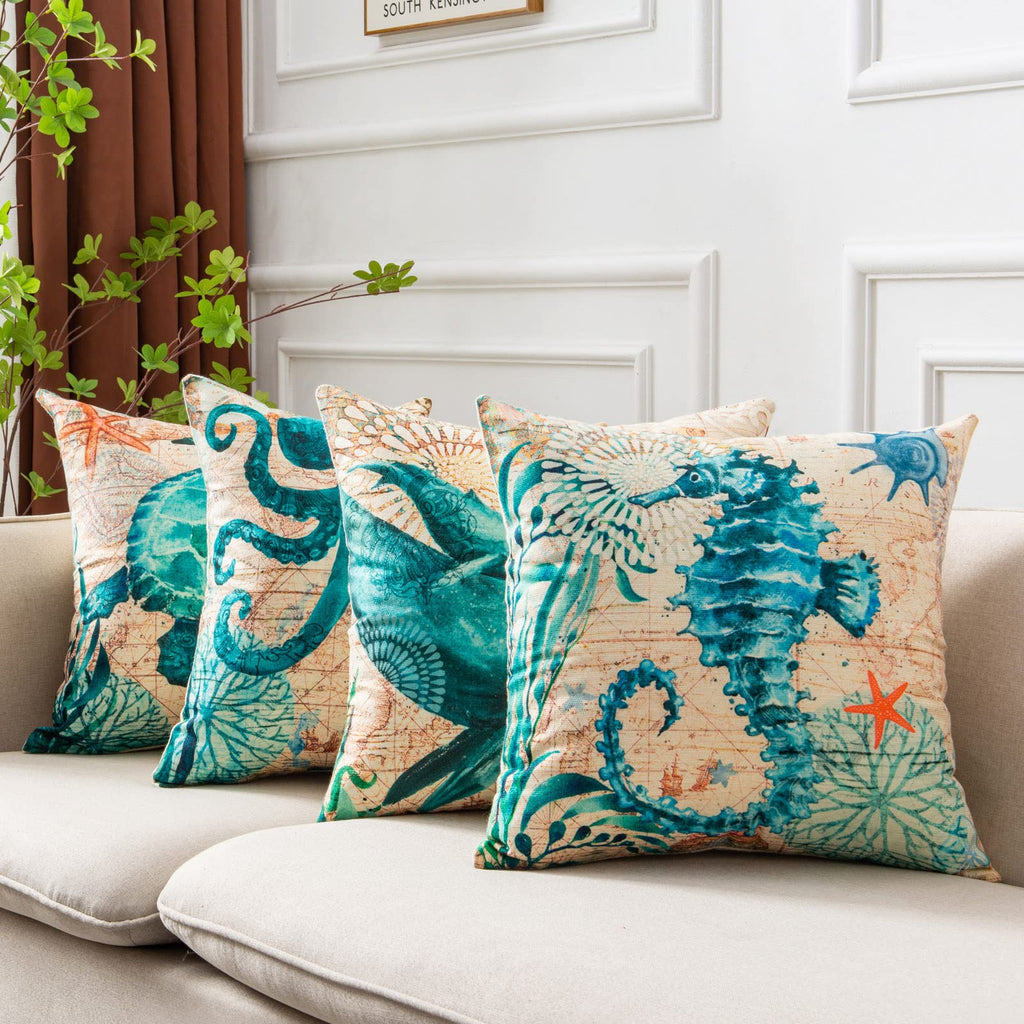 Throw Pillow Covers and Couch Cushion with Marine Life Print Square Decorative for Sofa - Image 11