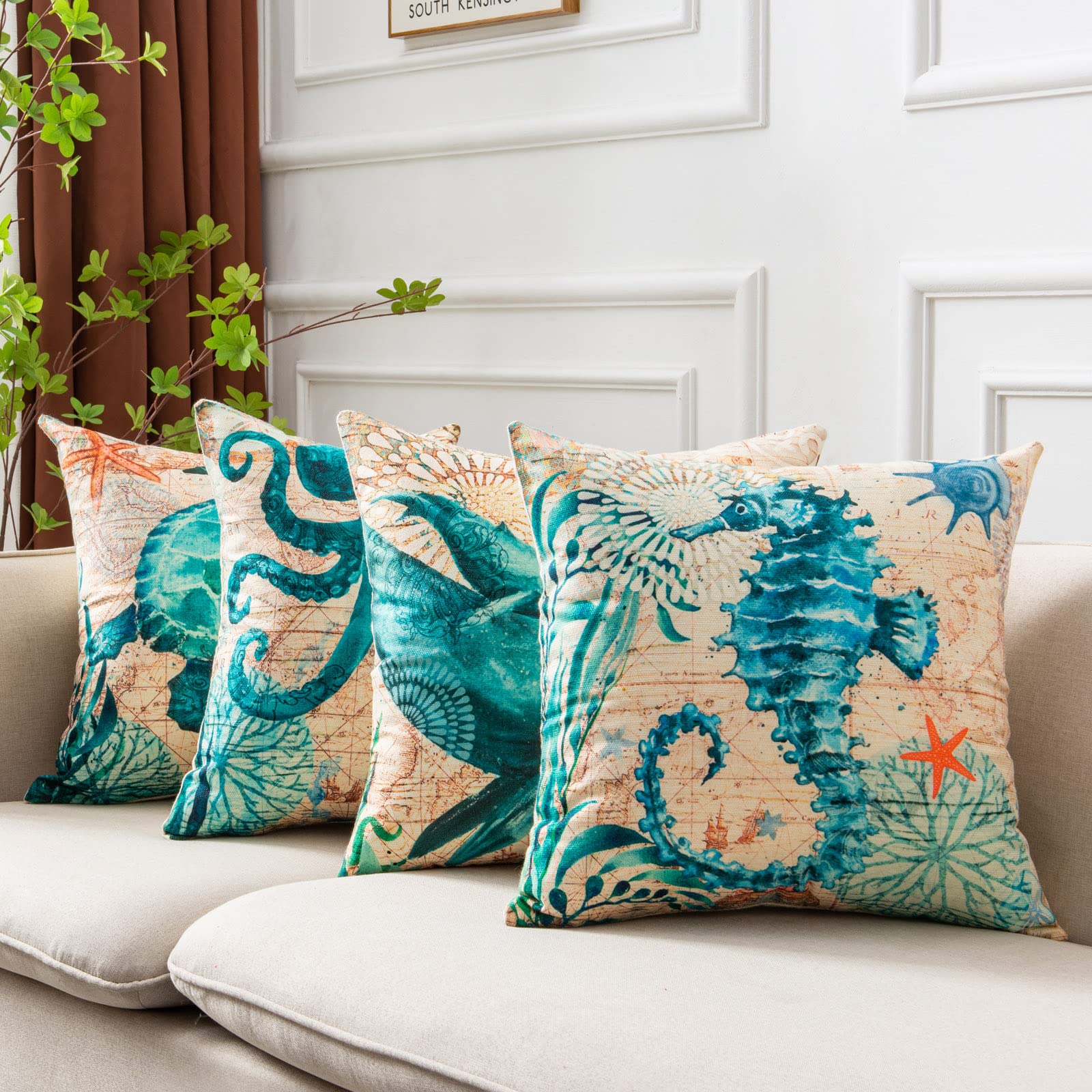 Throw Pillow Covers and Couch Cushion with Marine Life Print Square Decorative for Sofa - Image 11