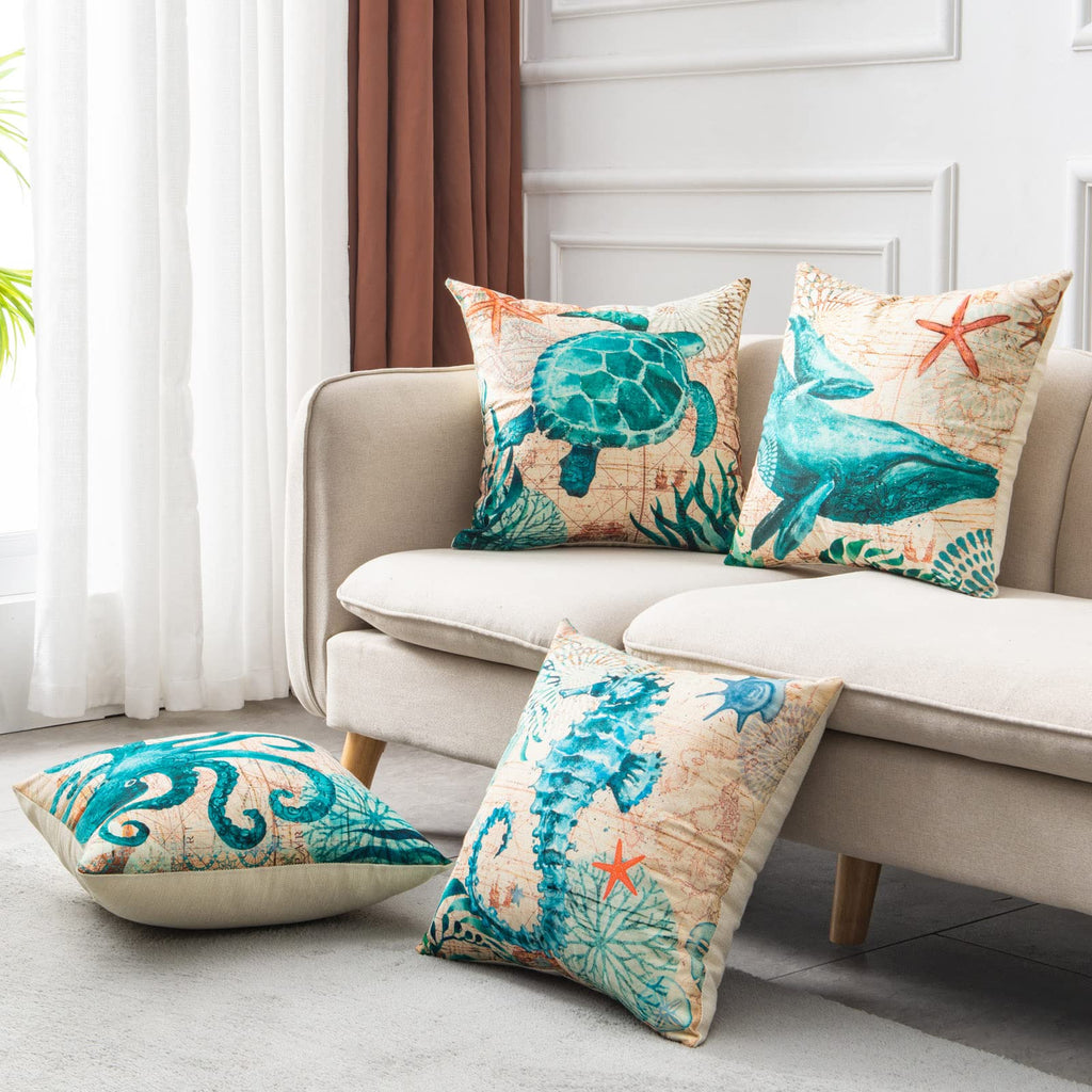 Throw Pillow Covers and Couch Cushion with Marine Life Print Square Decorative for Sofa - Image 12