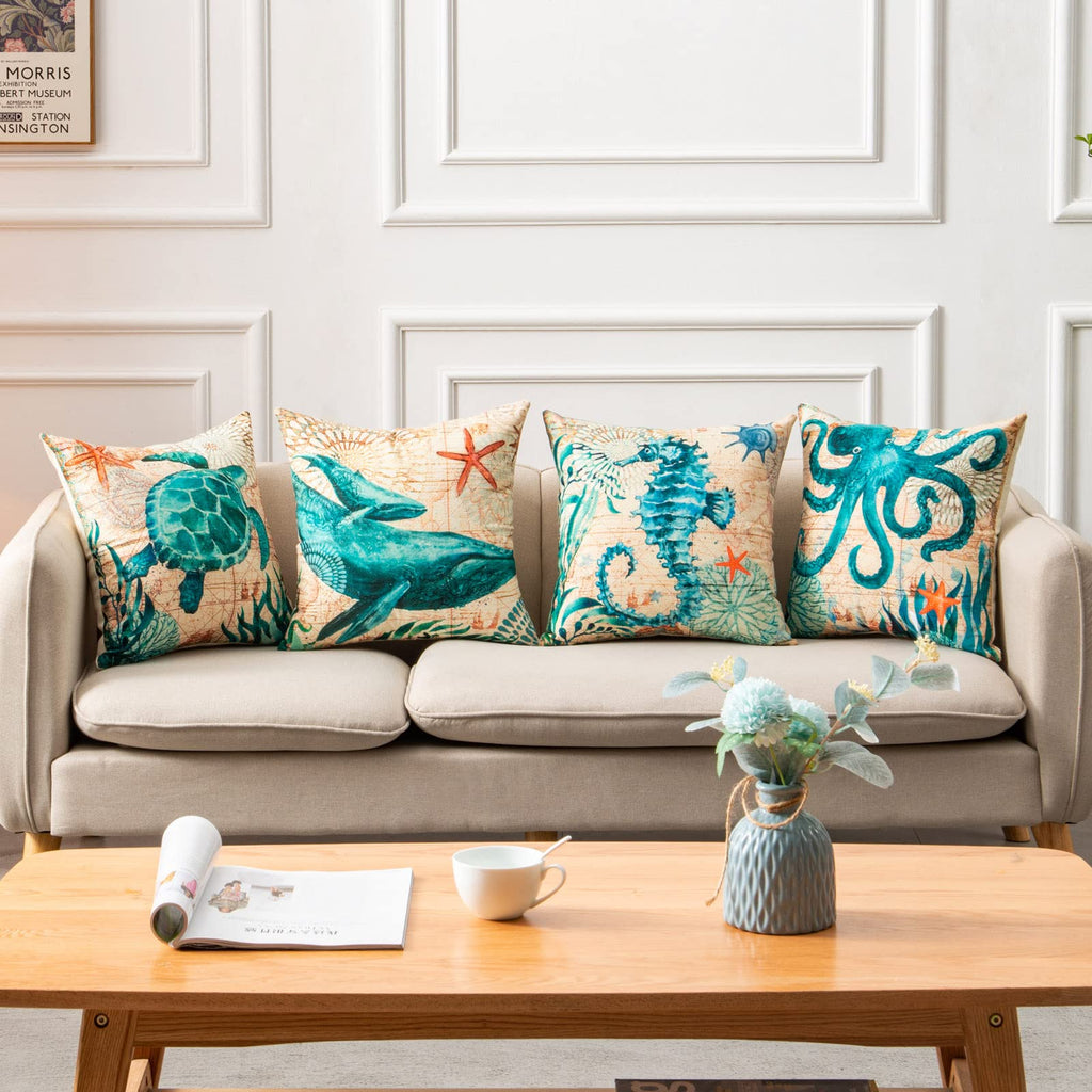Throw Pillow Covers and Couch Cushion with Marine Life Print Square Decorative for Sofa - Image 14