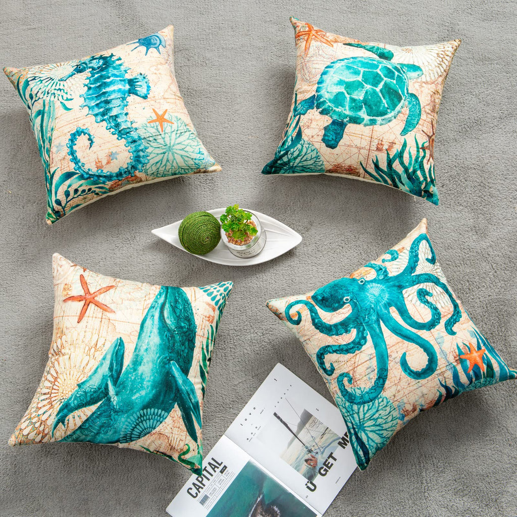 Throw Pillow Covers and Couch Cushion with Marine Life Print Square Decorative for Sofa - Image 19