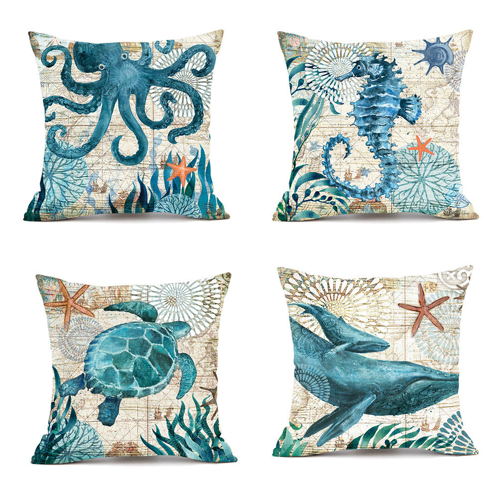Throw Pillow Covers and Couch Cushion with Marine Life Print Square Decorative for Sofa - Image 3