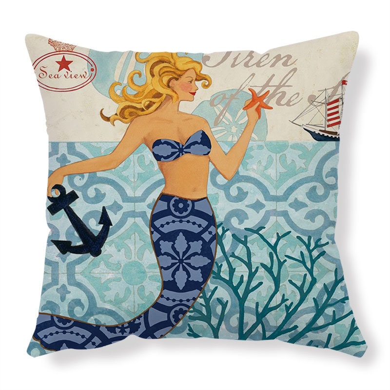 Throw Pillow Covers and Couch Cushion with Marine Life Print Square Decorative for Sofa - Image 6