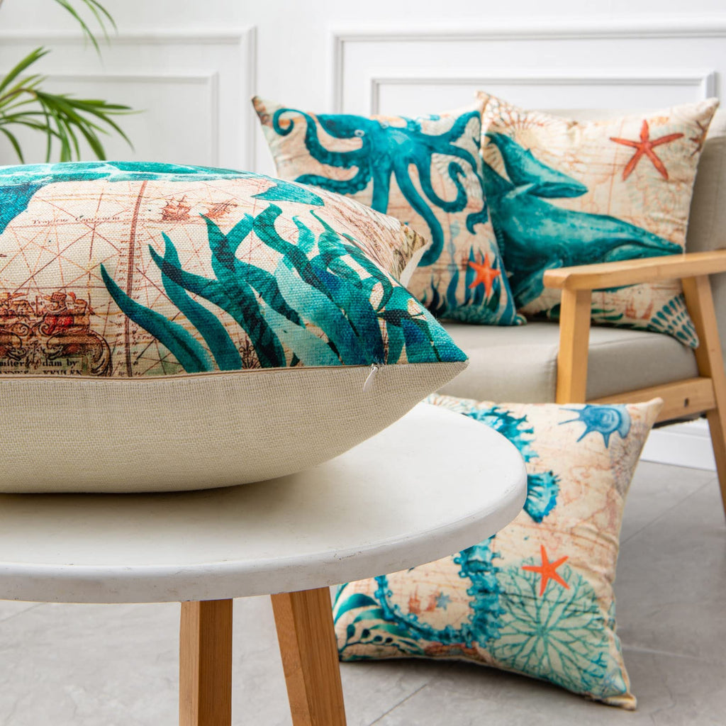Throw Pillow Covers and Couch Cushion with Marine Life Print Square Decorative for Sofa - Image 9
