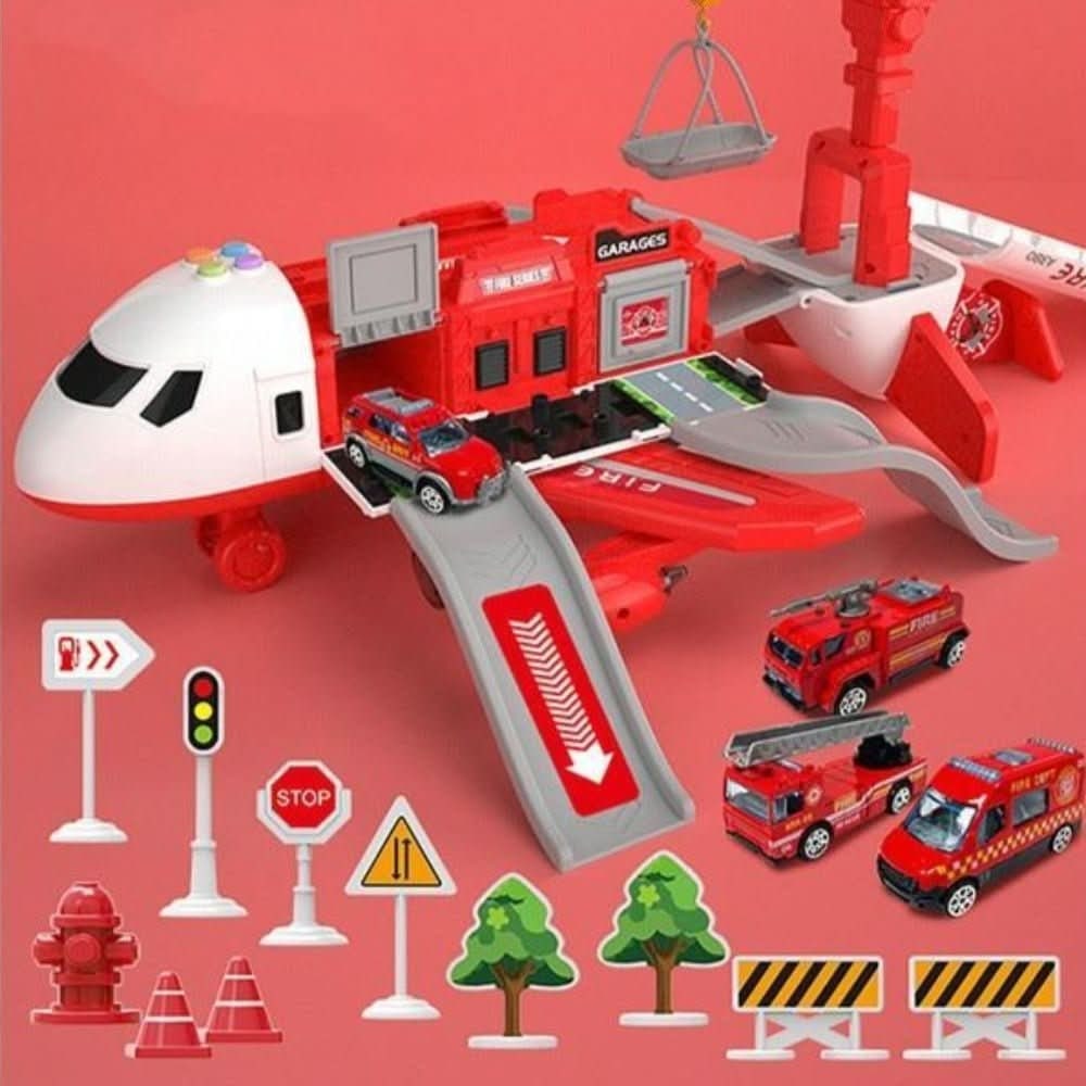 Toy Airplane Playset with Fold-Out Tracks Working Crane and Mini Vehicles - Image 2