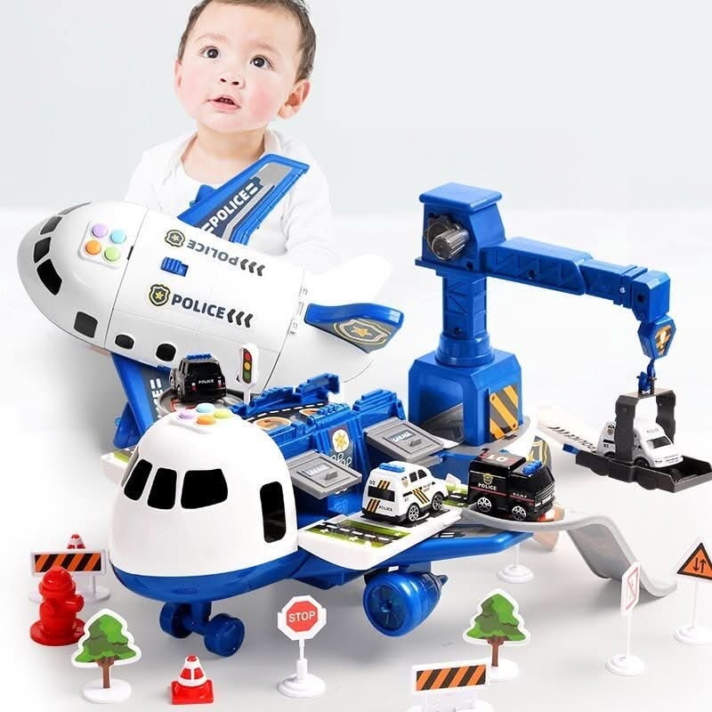 Toy Airplane Playset with Fold-Out Tracks Working Crane and Mini Vehicles - Image 6
