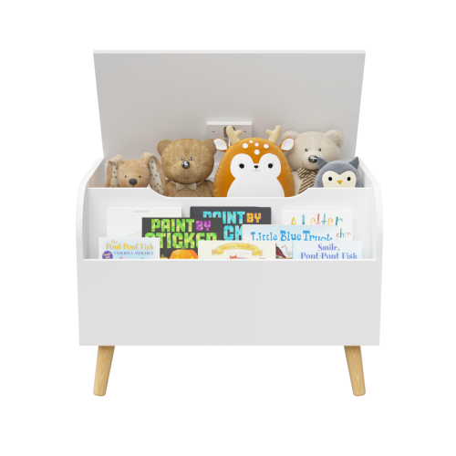 Toy Box Storage Organizer Chest with Front Book Display Shelf and Wooden Legs Bins - Image 10