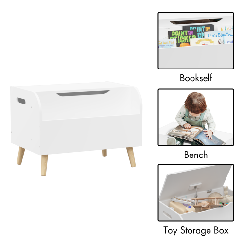 Toy Box Storage Organizer Chest with Front Book Display Shelf and Wooden Legs Bins - Image 4
