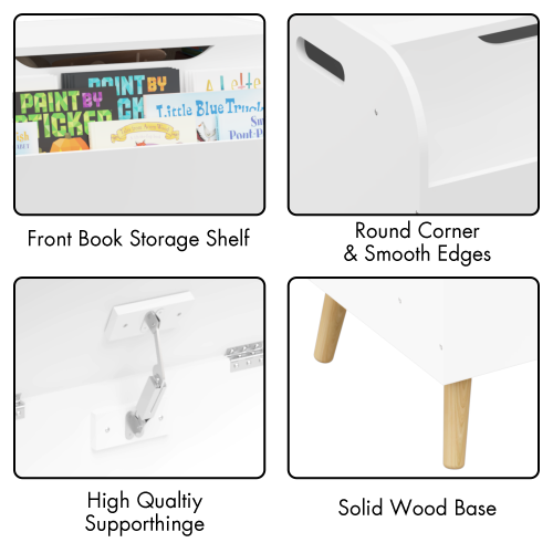 Toy Box Storage Organizer Chest with Front Book Display Shelf and Wooden Legs Bins - Image 6