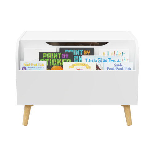 Toy Box Storage Organizer Chest with Front Book Display Shelf and Wooden Legs Bins - Image 9