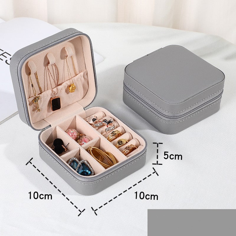 Travel Jewelry Box Organizer Case with Velvet Lining and Padded Ring Rolls Stand Up Armoire - Image 1