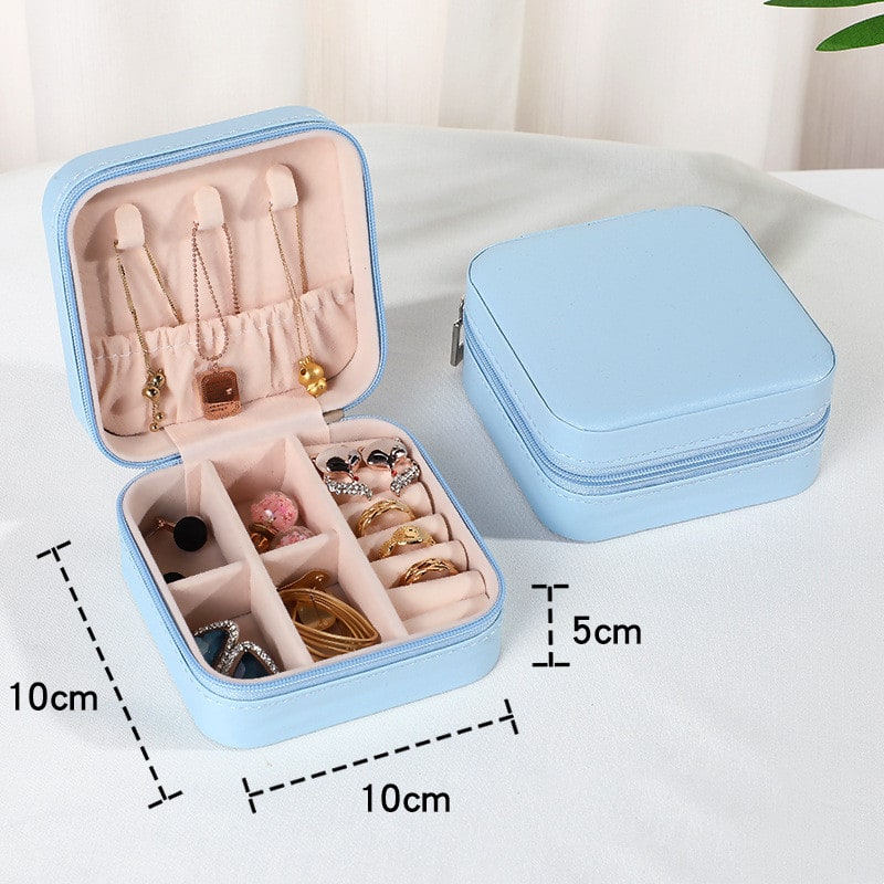 Travel Jewelry Box Organizer Case with Velvet Lining and Padded Ring Rolls Stand Up Armoire - Image 6