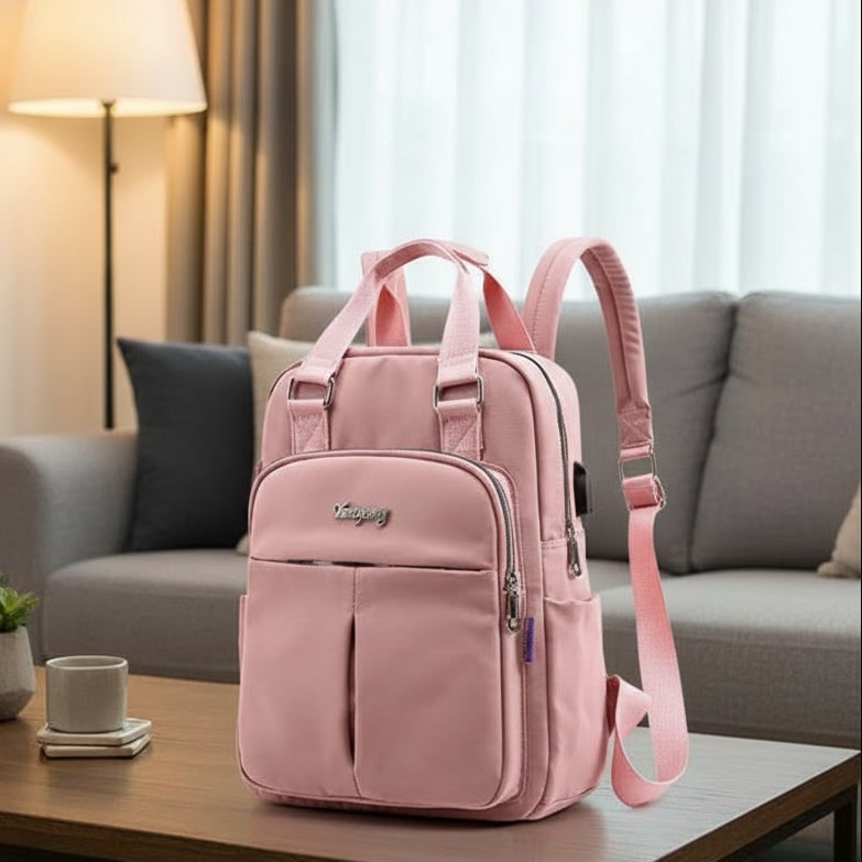 Travel Laptop Waterproof Backpack USB Charging Port Nylon Side Pockets - Image 1