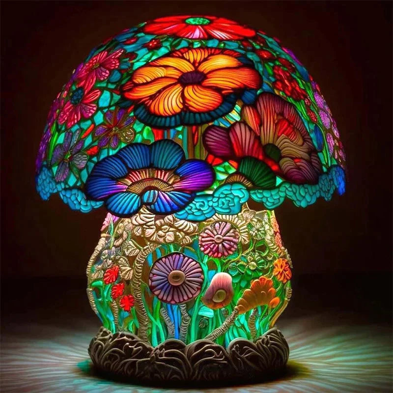 Stained Glass Table Lamp for Ambient Home Lighting – Decorative Accent Lamp for Living Room, Bedroom and Cozy Interiors