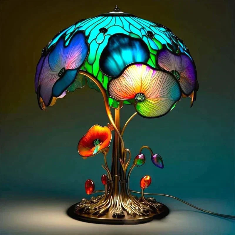 Stained Glass Table Lamp for Ambient Home Lighting – Decorative Accent Lamp for Living Room, Bedroom and Cozy Interiors