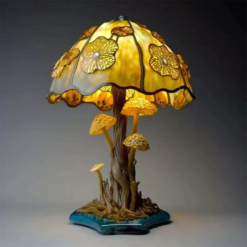 Stained Glass Table Lamp for Ambient Home Lighting – Decorative Accent Lamp for Living Room, Bedroom and Cozy Interiors