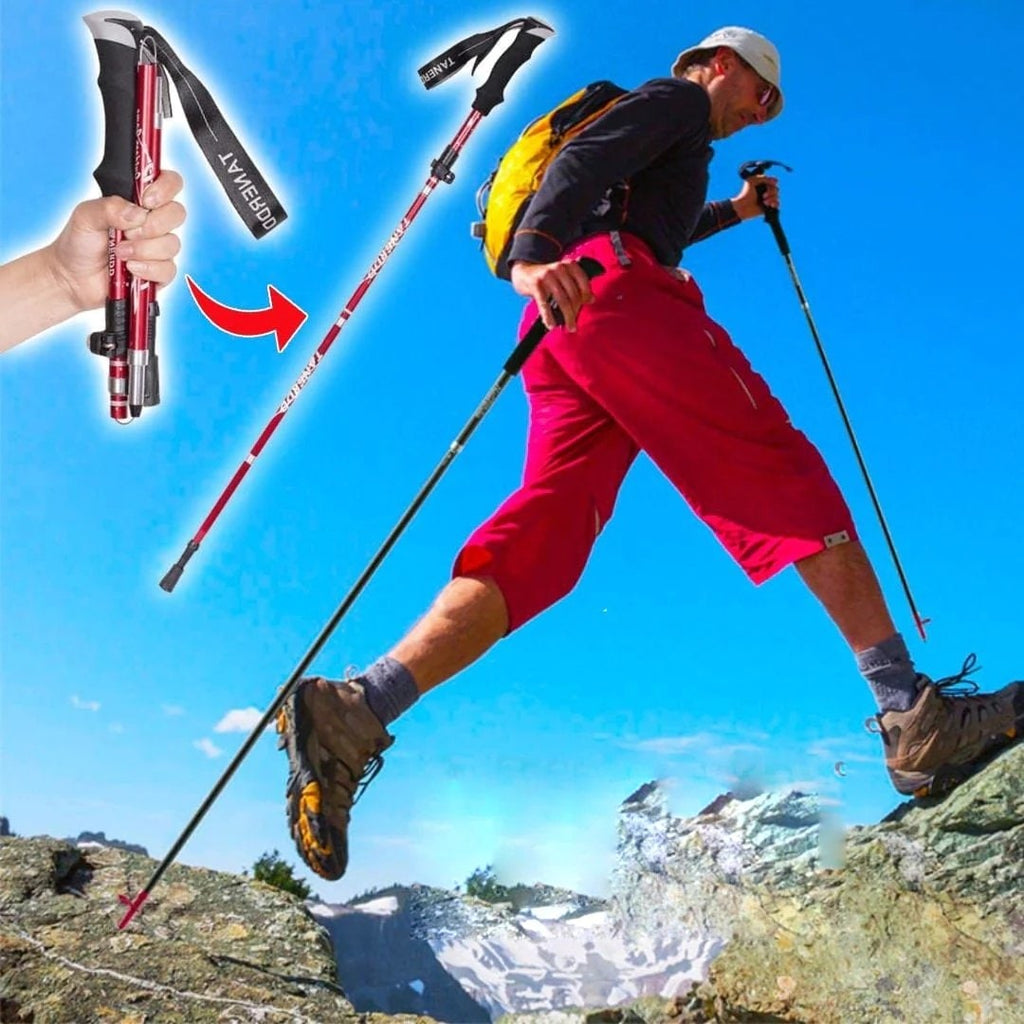 Trekking Poles Collapsible Folding Walking Sticks with Adjustable Height and Foam Grip - Image 1