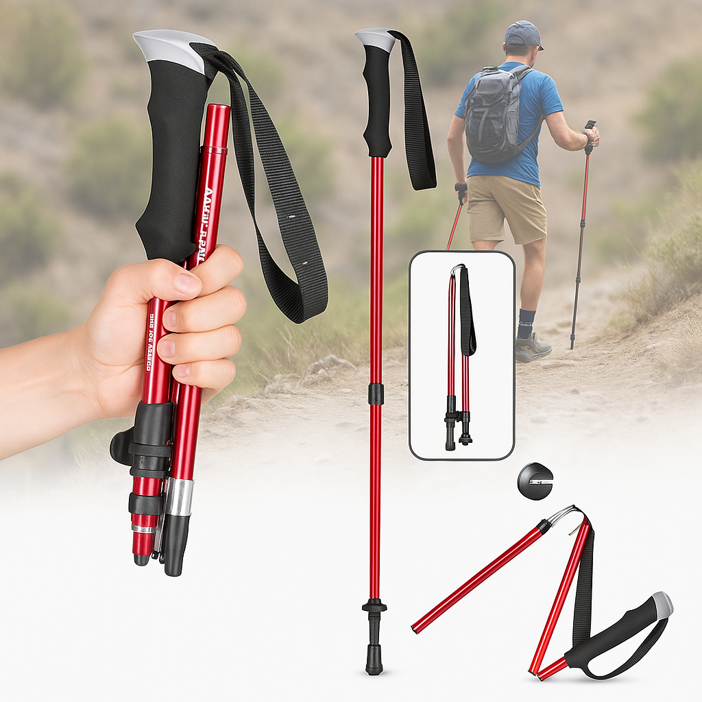 Trekking Poles Collapsible Folding Walking Sticks with Adjustable Height and Foam Grip - Image 3