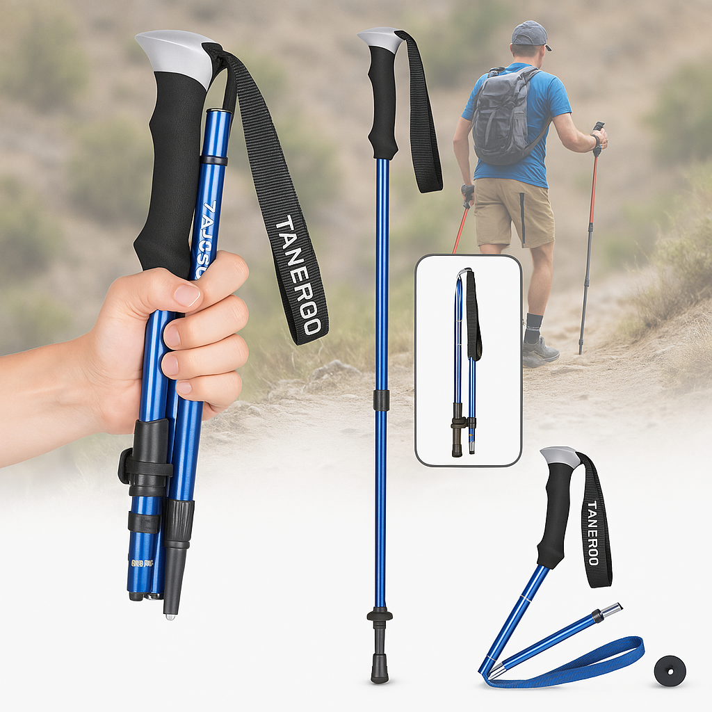 Trekking Poles Collapsible Folding Walking Sticks with Adjustable Height and Foam Grip - Image 4