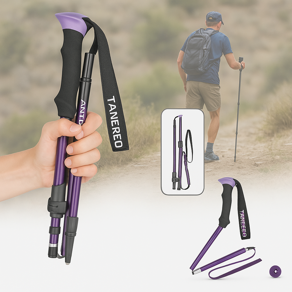 Trekking Poles Collapsible Folding Walking Sticks with Adjustable Height and Foam Grip - Image 5