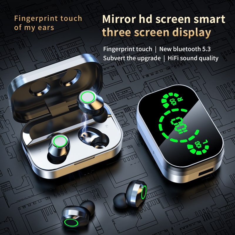 True Wireless Earbuds with Noise Cancelling Mic and Digital Display Charging Case - Image 2