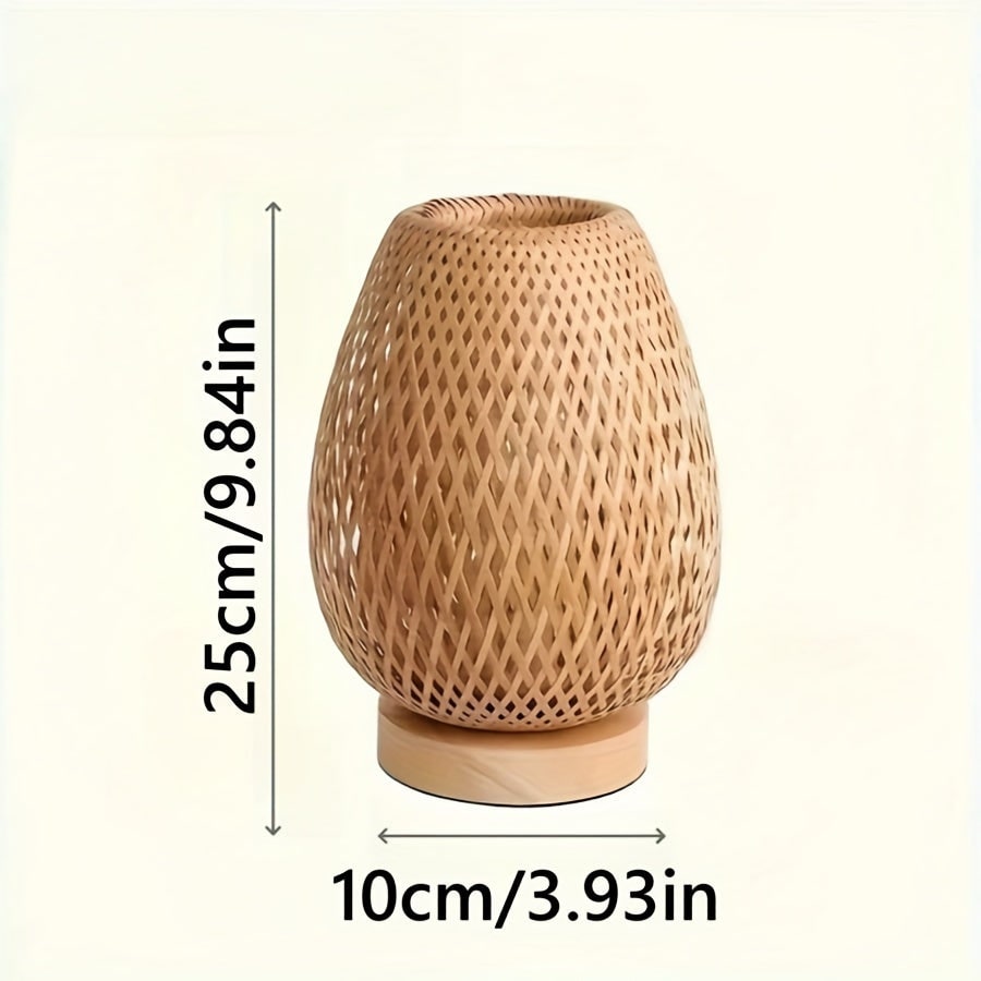 USB Bamboo Table Lamp Bedside Woven Wooden Base Powered - Image 5