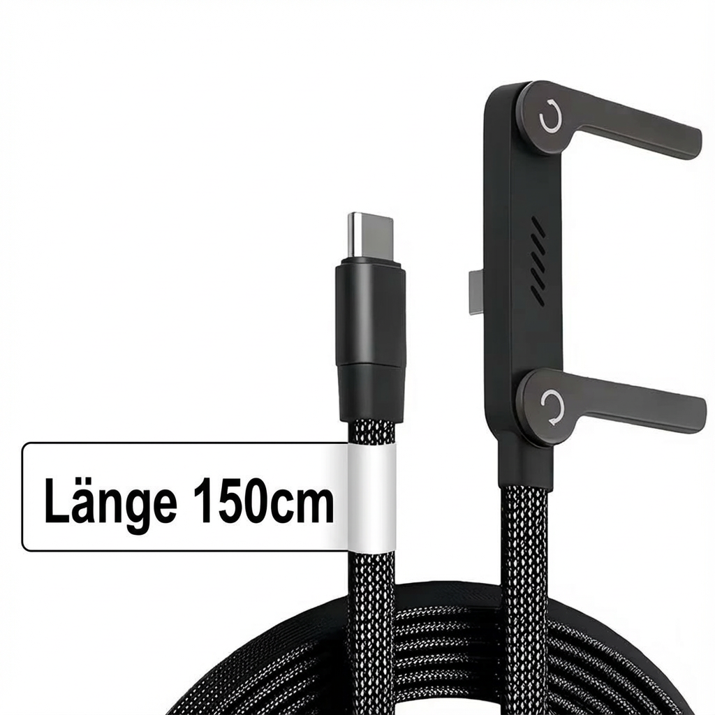 Usb-C to Cable with Integrated Folding Phone Stand and Braided Nylon Jacket - Image 4