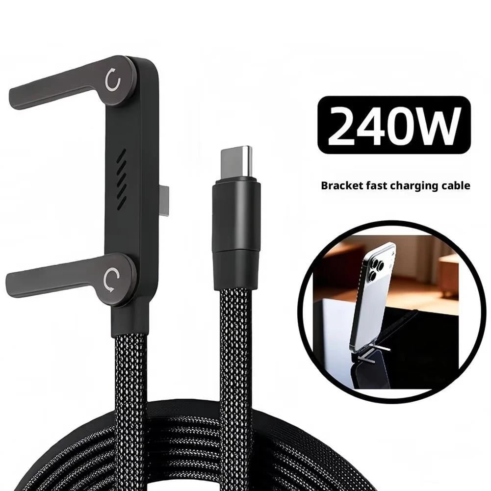 Usb-C to Cable with Integrated Folding Phone Stand and Braided Nylon Jacket - Image 5