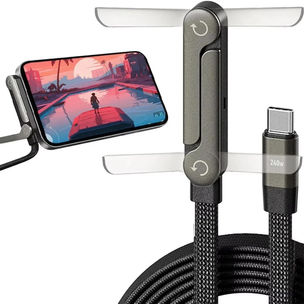 Usb-C to Cable with Integrated Folding Phone Stand and Braided Nylon Jacket - Image 6
