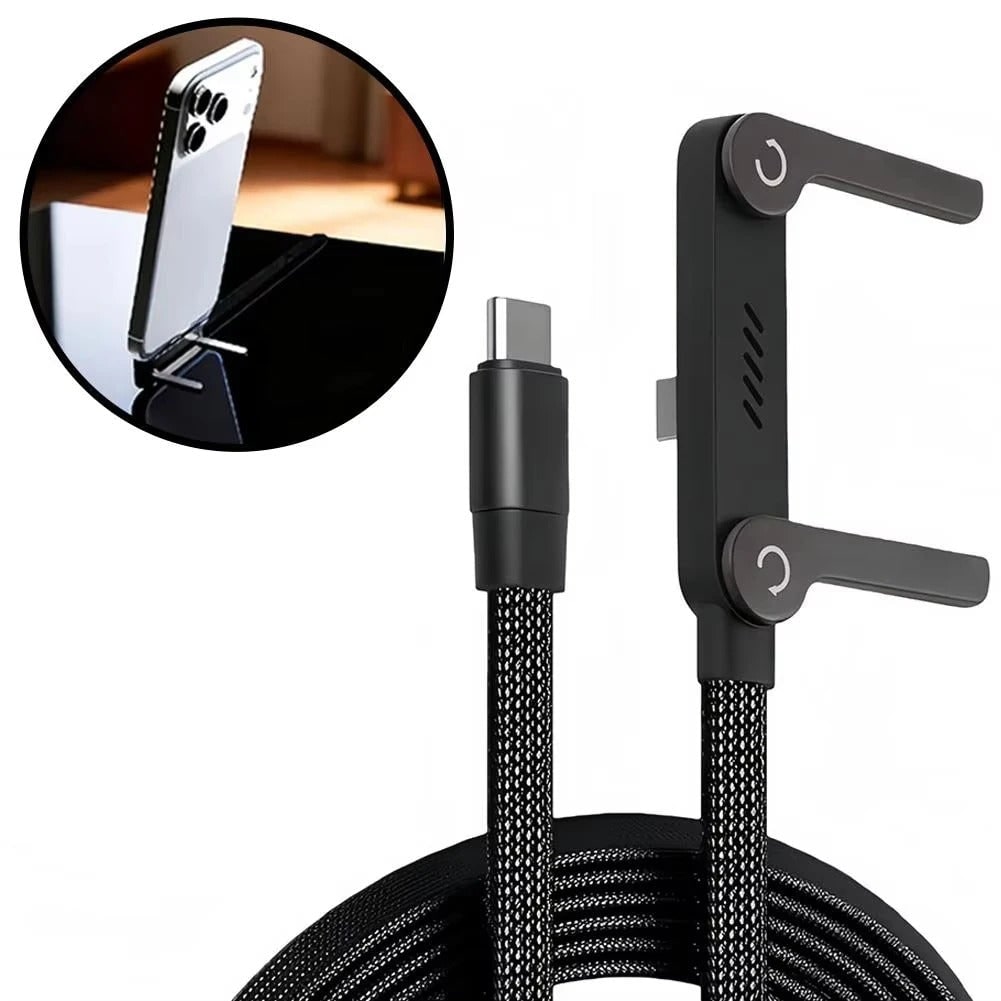 Usb-C to Cable with Integrated Folding Phone Stand and Braided Nylon Jacket - Image 7