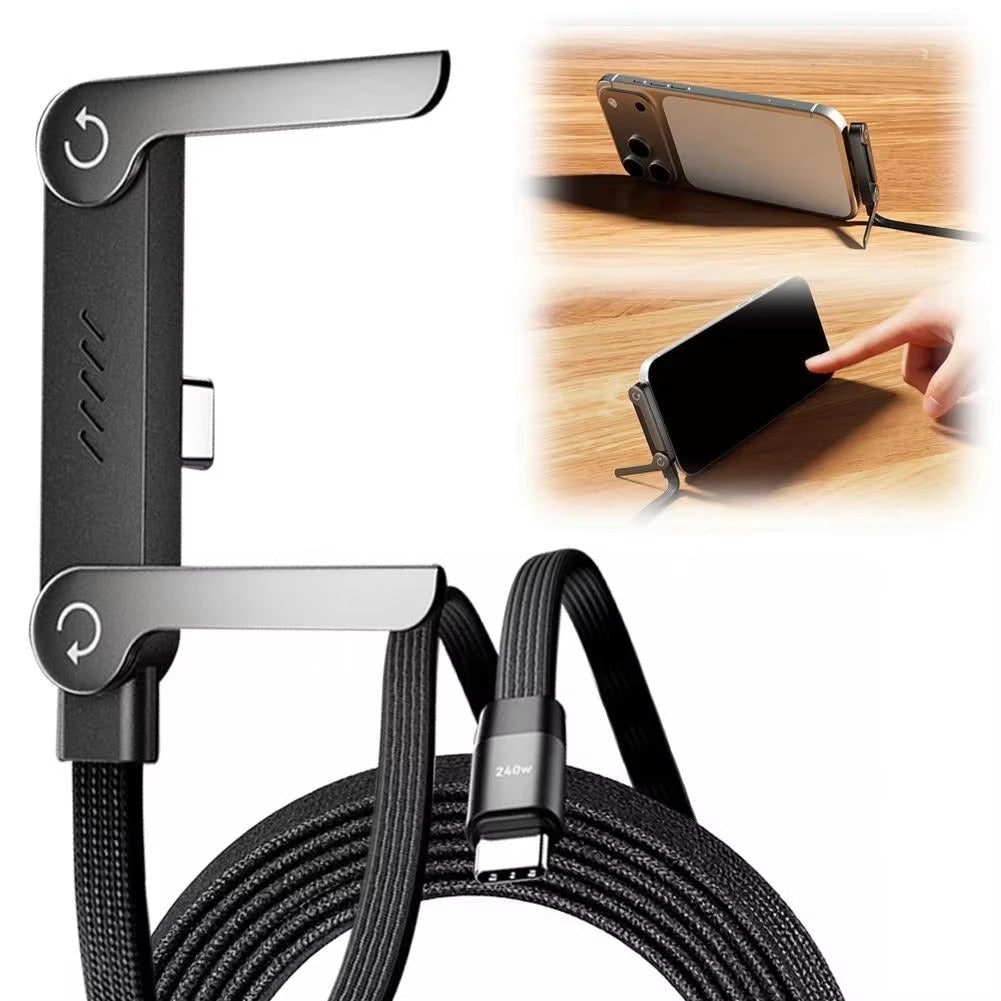 Usb-C to Cable with Integrated Folding Phone Stand and Braided Nylon Jacket - Image 8
