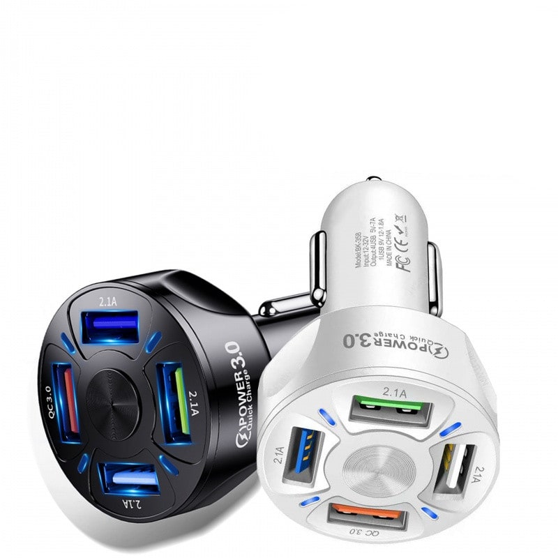 USB Car Phone Charger with Four Ports Qc 3.0 Fast Charge and Dashboard Mat Usbc - Image 1