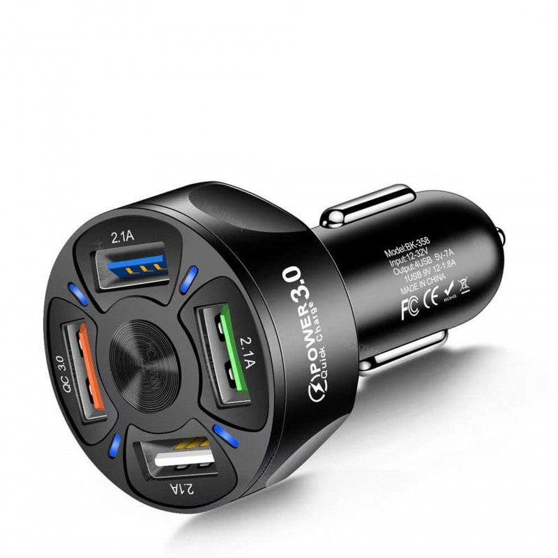 USB Car Phone Charger with Four Ports Qc 3.0 Fast Charge and Dashboard Mat Usbc - Image 4