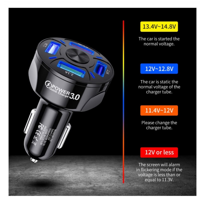 USB Car Phone Charger with Four Ports Qc 3.0 Fast Charge and Dashboard Mat Usbc - Image 6