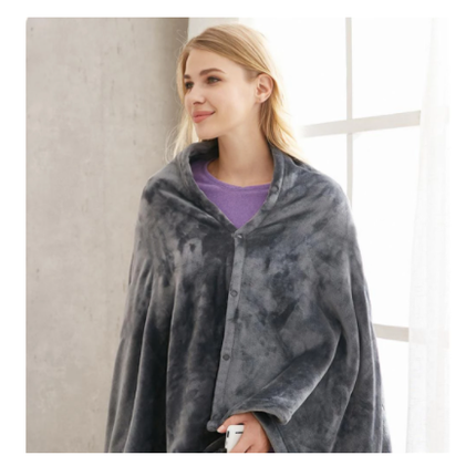 USB Heated Blanket Electric Heater Shawl with Plush Fleece and Snap Closures Cordless Throw - Image 1