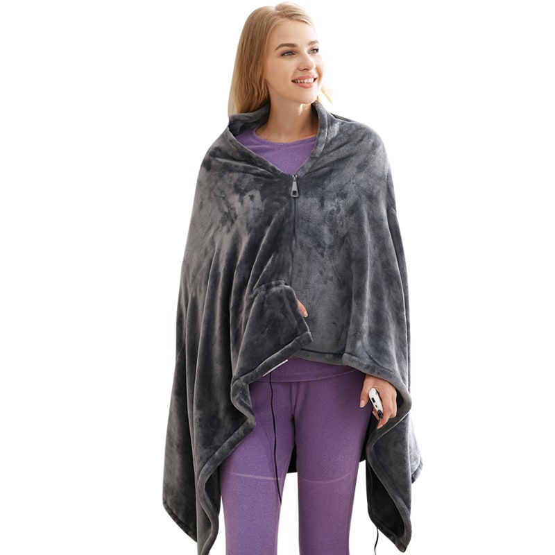 USB Heated Blanket Electric Heater Shawl with Plush Fleece and Snap Closures Cordless Throw - Image 11