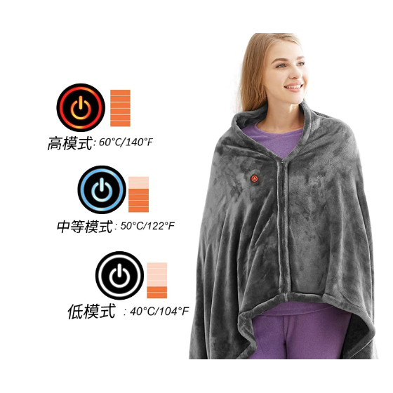 USB Heated Blanket Electric Heater Shawl with Plush Fleece and Snap Closures Cordless Throw - Image 2