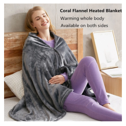 USB Heated Blanket Electric Heater Shawl with Plush Fleece and Snap Closures Cordless Throw - Image 3