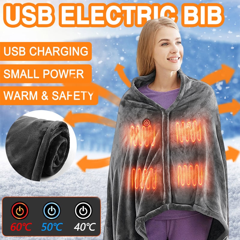 USB Heated Blanket Electric Heater Shawl with Plush Fleece and Snap Closures Cordless Throw - Image 4