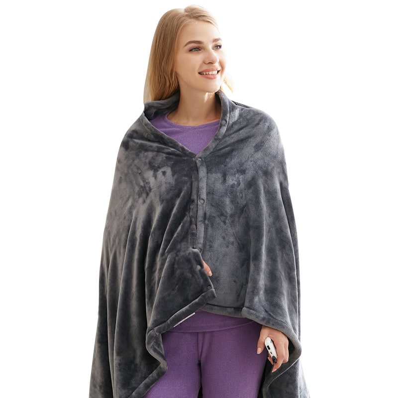 USB Heated Blanket Electric Heater Shawl with Plush Fleece and Snap Closures Cordless Throw - Image 6