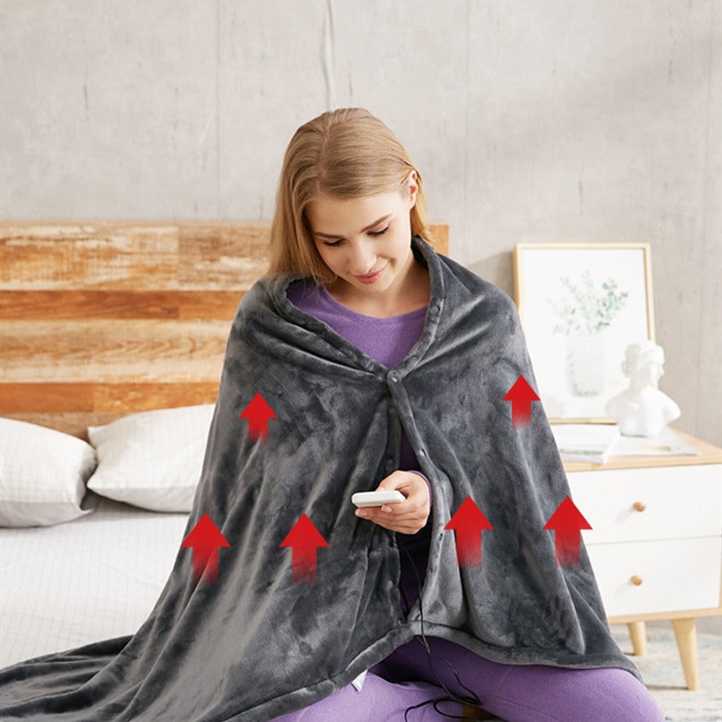 USB Heated Blanket Electric Heater Shawl with Plush Fleece and Snap Closures Cordless Throw - Image 7