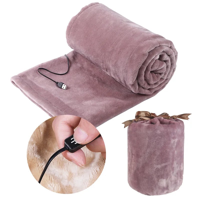 USB Heated Blanket Portable Throw with Plush Fleece and Storage Bag for Travel - Image 3