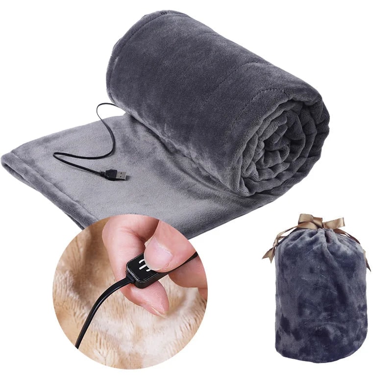 USB Heated Blanket Portable Throw with Plush Fleece and Storage Bag for Travel - Image 4